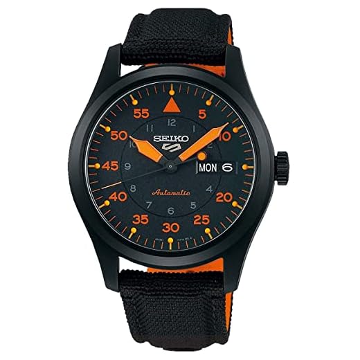 Seiko SRPH33 Men's Watch, 41-Hour Power Reserve, Stainless Steel Case, Black Nylon Strap, Blue and Orange Dial, Day/Date Display, 100m Water Resistant