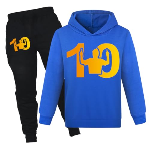Juego de 2 piezas de chándal para niños con capucha y pantalones deportivos de fútbol n.º 10, azul, 11-12 años