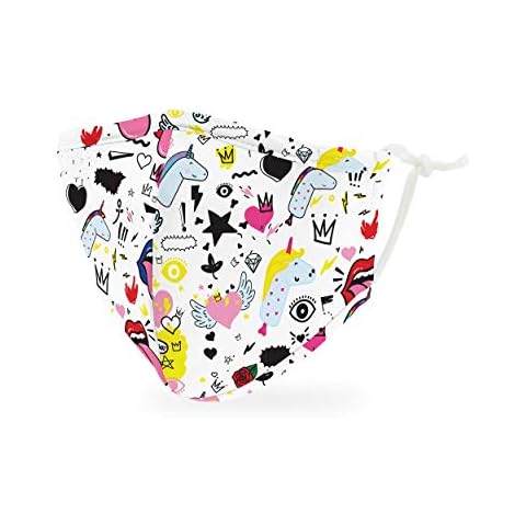 Weddingstar Kid's Washable Cloth Face Mask Reusable and Adjustable Protective Fabric Face Cover w/Dust Filter Pocket - Doodles Cover