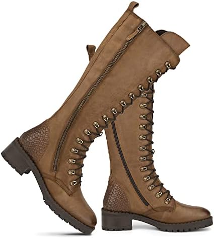 Vintage Foundry Womens Henrietta Handmade Mid-Calf Boots w Speed Hook Adjustable Lacing System Full Side Zipper Chunky Lug Platform Casual Motorcycle Military Biker Gothic Victorian Engineer Comic Con; Size 9