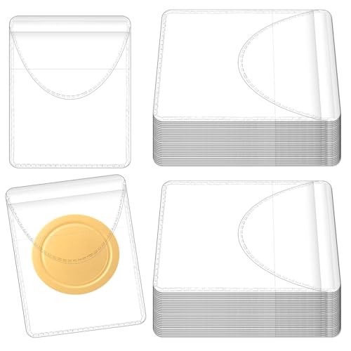 Thinp 50 Pcs Single Pocket Coin Sleeves, 2.2 X 2.2 Inches Clear Plastic Coin Holders for Collectors Small Coins Protectors Individual Pouch for Currency Bills Collectors
