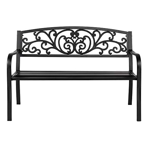 Alivinghome Outdoor Garden Bench,Metal Benches Patio Park Bench,Outdoor Porch Furniture, Front Yard Porch Decor Seat Leisure Chair for Yard Porch Work Entryway (50" x 19" x 34")