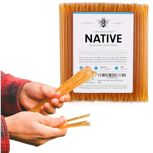 Homestead Honey Fluid Movement Native Sticks For Tea, Packets Single Serve Stir Sticks, Natural Flavor, Straws ( Sticks Bulk, 50 Count)