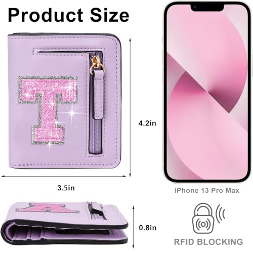 Image of Birthday Gifts for Teen Girl Kids Wallet Girl Wallets Small Initial Rfid Wallet Teen Girls Gift Preppy Stuff for Girls Purple T