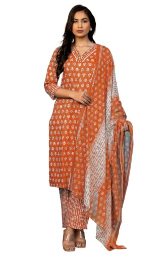 Image of MIRCHI FASHION Women's Straight Fit Pure Cotton Floral Printed Kurta Set with Dupatta and Pant