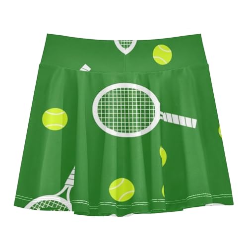 2 in 1 Girls Skorts Athletic Shorts Tennis Skirts Toddler Teen Cheer Tennis Rackets Balls Green 4t2