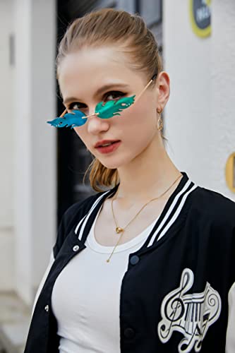 FEISEDY Fire Flame Sunglasses for Women Mirror Rimless Fire Shaped Novelty Sunglasses B28392