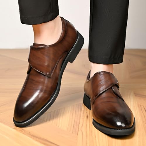 Mens Retro Monk Strap Leather Slip-On Dress Loafers Classic Low Top Wingtip Pointed Toe for Work Office Business 6