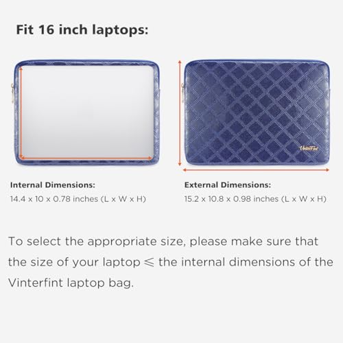 Vinterfint 15 16 inch Laptop Sleeve for 15" MacBook Pro/Air M4 M3, 16" MacBook Pro M4 M3, 15" Surface Laptop 7 6, 15.3" IdeaPad Slim 5i Gen 9, 16" ThinkPad E16, XPS 16, Blue Sparkling Laptop Case — view 6