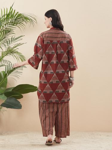 Image of MOKOSH Women's Cotton Print Kurta with Palazzo | Kurta Set | 2 Piece Outfit |Indian Kurta Outfit With Palazzo Pants | Round Neck 3 /4 Sleeve