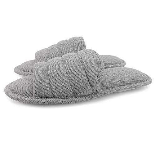 ofoot Mens Breathable Cotton Open Toe Flat Slippers,Memory Foam Anti Slip Summer House