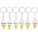6PCS Cute Ice Cream Key Rings Cartoon Ice Cream Cake Keychain Resin Mini Plush Ice Cream Cake Keychains Pendant Ornament Women Kid