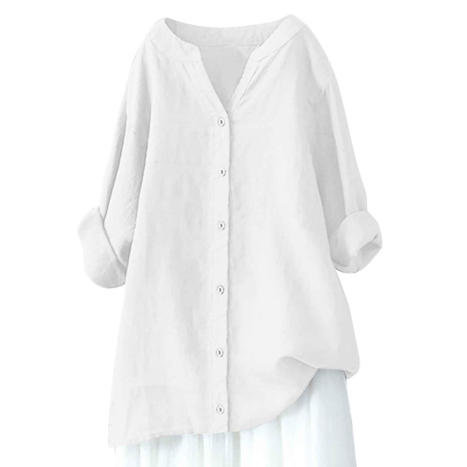 Tunique en Lin Femme Col en V Chemisier Tops avec Boutons DéContractéS Ample Couleur Unie Chemisiers et Blouses Tunique Femmes Chic et Elegant LâChe Respirant T-Shirts Grande Taille Pas Cher Soldes