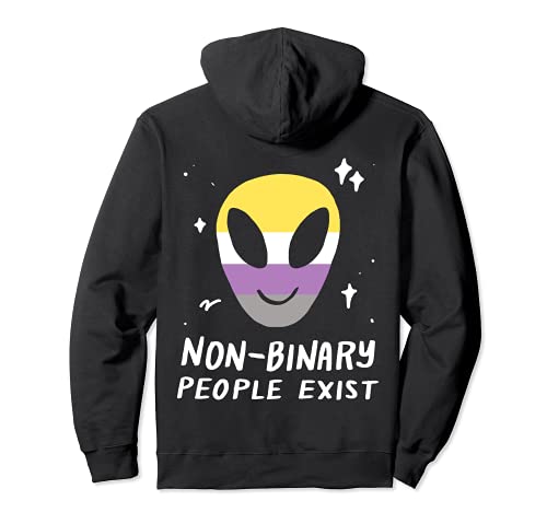 No binario existe LGBTQIA Alien Pride Bandera Espacio Sudadera con Capucha