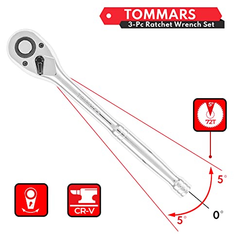Tommars 1/4" 3/8" 1/2" Ratchet Drive Wrench Set, 72-Tooth Quick-Release Ratchets Socket Wrenches, Reversible #TOP2