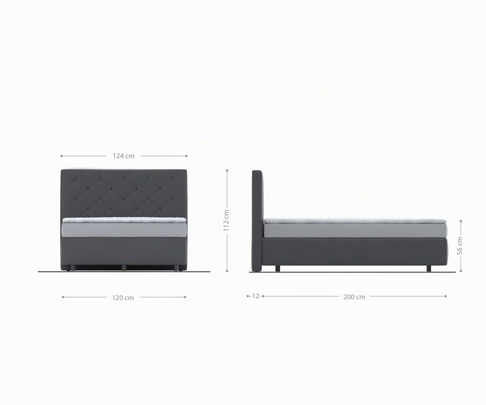 DELIFE Boxspringbett Dream-Great Mikrofaser Grau 120x200 cm mit Matratze und Topper