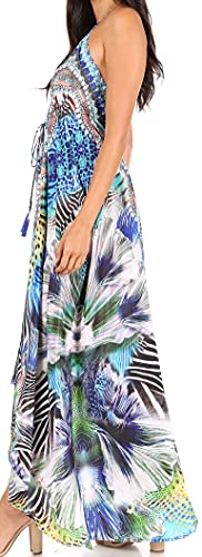 Image of Sakkas Lizi Womens Maxi High-Low Halter Handkerchief Long Dress Beach Party