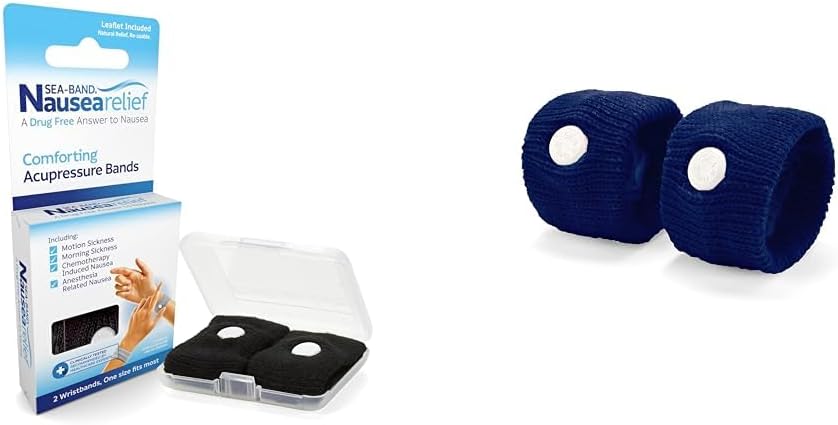 Sea-Band Anti-Nausea Acupressure Wristbands for Motion & Morning Sickness, 1 Pair Black & 1 Pair Navy Blue