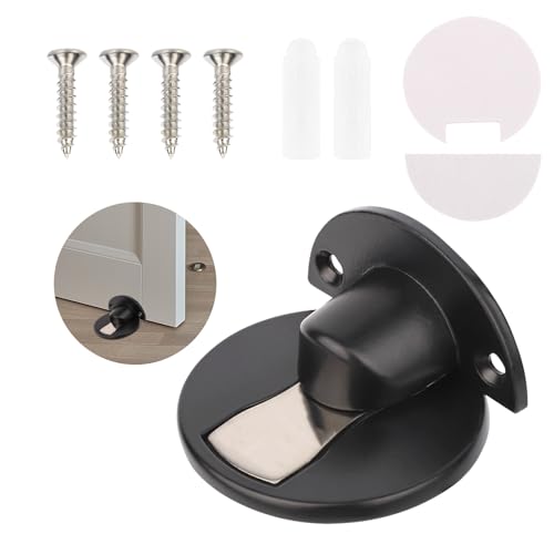 Tope de Puerta Magnético, Aleación Aluminio Tope de Puerta Suelo Sin Taladro con Tornillos Adhesivos para Dormitorio Salón Oficina Escuela (Negro)