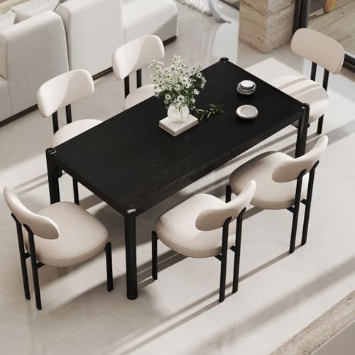 Image of LukeAlon Black Wooden Dining Table for 4 to 6 People, 64 inch Modern Kitchen Long Table with Wood Legs Mid Century Rectangular Dinner Tables for Home Dining Room Restaurant