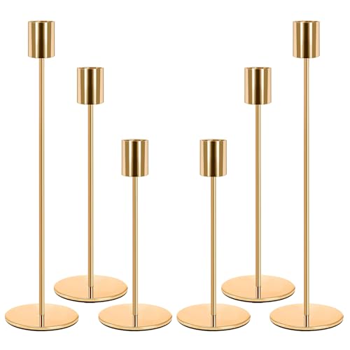Chandelier Bougeoir Dorés 6 Pcs Rétro Métal Hauts Bougie Chandelier, 33/28/22 cm Candélabre, Chandelier de Mariage, Coniques Bougeoir Decoratif, Salle À Manger Salon d'anniversaire Décor À Maison