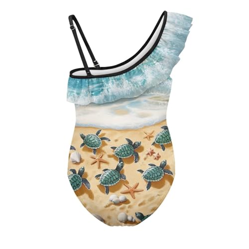 Image of Xpyiqun Swimsuits for Girls 3-14 1-Shoulder Ruffle Bathing Suit One Piece Adjustable Halter Swimming Wear