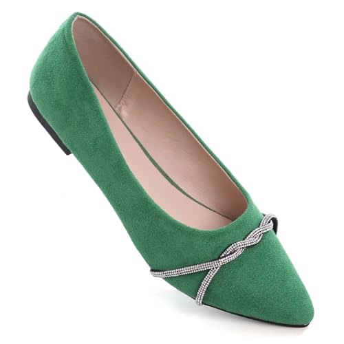 Image of TN TANGNEST Womens Casual Flats Chain Ballet Flats | Fashion Pointed Toe Rhinestone Flats, Comfort Slip On Dress Shoes for Business Work Office Wedding Party