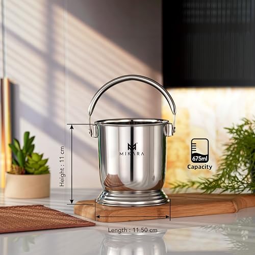 Image of MIKARA Dal Serving Bucket Stainless Steel Bucket for Serving Dal (675 ml (Set of 2))