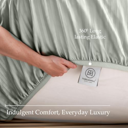 Image of Threadmill 600TC Cotton King Sheet Set, Sateen, Damask Stripe, Grey