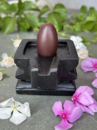 Image of 1.5 inch Original Narmadeshwar Narmada Shivling with 3 inch Narmada Stone Yoni Base Jaladhari (Swayambhu Shivling, Black Square Jaladhari)