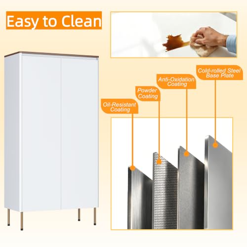Image of 47.5 inch Metal Accent Storage Cabinet with Doors & Adjustable Shelves