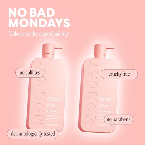 Image of MONDAY HAIRCARE Smooth Shampoo + Conditioner Bathroom Set Each For Frizzy, Coarse & Curly Hair Made with Coconut Oil, Shea Butter & Vitamin E 100% Recyclable Bottle Pink, 54 Fl Oz (Pack of 6)