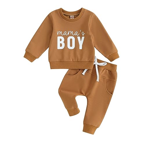 Image of LIOMENGZI Toddler Baby Boy Cute Clothes Outfits Mamas Boy Fall Winter Sweatshirt Pants Outfit Infant Boy Fall Clothes Set