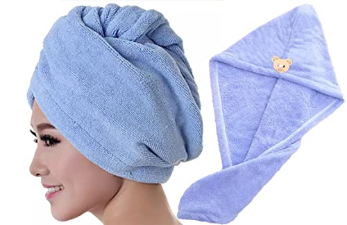 Image of Microfiber Women's Plain Pattern Hair Towel Wrap 400 GSM, Absorbent Towel Hair-Drying Bathrobe Magic Hair Warp Towel Super Quick Hair Drying Cap Towel -Pack of 1 (Sky Blue)