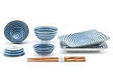 Happy Sales HSDS-FCSBLU, 8 Piece Japanese Dinnerware Sushi Plate Set, Blue Tokusa