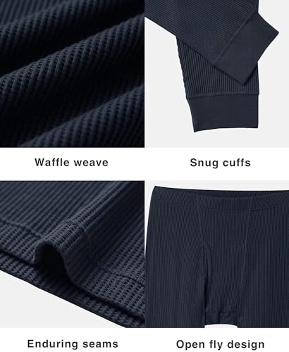 Men's Long Johns Waffle Knit Thermal Winter Cotton Top Bottom Underwear 2 Pcs Set2