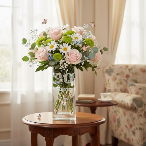 Personalised 90th Birthday Flower Vase with Floral Numbers, 20cm Tall, 8cm Diameter, Decorative Centrepiece Gift - Image 2