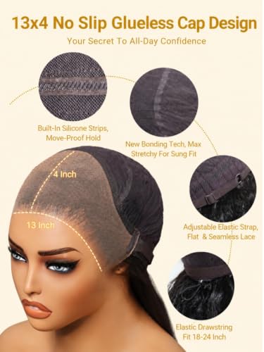 Image of Sunber Balayage Brown Body Wave Wig Human Hair 180% Density Highlight 13x4 HD Lace Front Glueless Wig Pre Cut Lace Pre Plucked Bleached Knots Invisi Drawstring Wear and Go Loose Wave Wigs 18inch