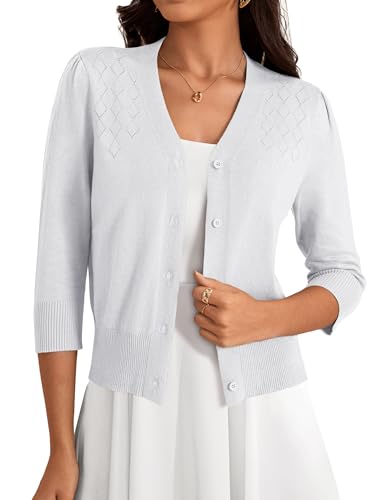 VERABENDI Women's 3/4 Sleeve Cropped Cardigan Sweaters Button Down Open Front Bolero Shrugs for Dresses S-XL
