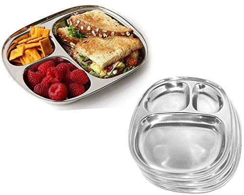 WhopperIndia Stainless Steel Three Compartment Oval Plate, Thali, Mess Tray, Dinner Plate Set