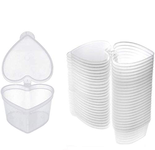 Fyess 50PCS 1.5oz Heart Shaped Slime Storage Containers, Slime Containers Transparent Plastic Boxes Heart Shaped Leak Proof Containers with Lids for Slime, Liquid, Foam Ball, DIY Slime, Soft Clay