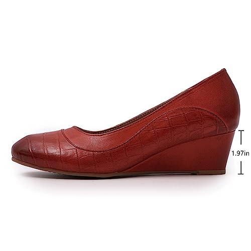 Image of Mona flying Women's Leather Closed Toe Mid Heel Wedges Comfy Dress Pumps