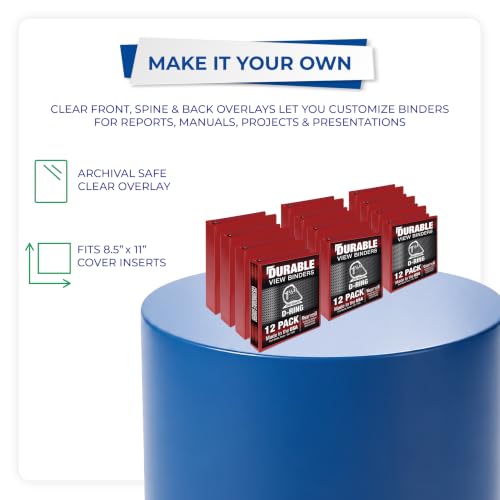 Image of Samsill Durable 1.5 inch 3 Ring Binder, D Ring Binder, 100% Recycled Chipboard, Red, 12 Pack