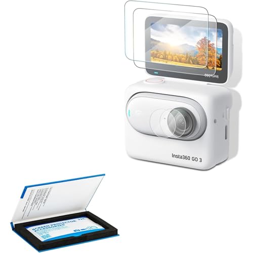 JJC Objektiv-Displayschutzfolie, kompatibel mit Insta360 GO 3, ultraklares gehärtetes Glas, Insta 360 GO 3, Displayschutzfolie, Zubehör, 0,3 mm, 9H, 2,5D, kratzfest, blasenfrei, vollständige