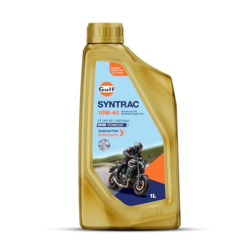 Image of GULF SYNTRAC 10W-40 4T API SP, JASO MA2 | Ester Technology | 2 Wheeler Bike Advanced 100% Full-Synthetic Engine Oil [1 L] - Pack of 1