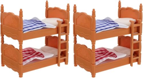 TOPPERFUN 2Pcs Dollhouse Bunk Bed 4in Mini Bunkbed Furniture Dollhouse Bed with Ladder PVC Miniature Doll House Decorative Accessories for Mini Landscape DIY Kit