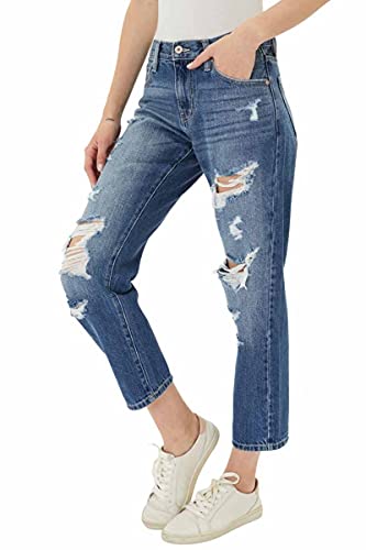 Kancan Women's Mid Rise Distressed Boyfriend Jeans - KC86432