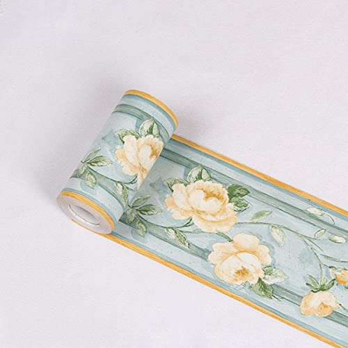 Dostear Bordi Greche Pannelli Adesivi Bordo Adesivo per Pareti Striscia Adesiva Muro Decorativa Greca Adesiva per Parete Peonia Gialla 10.6 X 1000cm