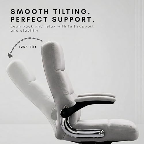 Image of LAKDI Furniture Co Premium Velvet Fabric High Back Office Chair with Adjustable Tilt, Flip-Up Arms, Ergonomic Soft Padding | Executive Boss Chair-111011268-02-Grey 5 Years Warranty & Free Assembly