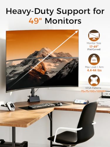 Image of suptek Dual Monitor Arm Desk Mount for 17-49 Inch Ultrawide Monitors, Heavy Duty Dual Monitor Mount Holds 44 lbs, Full Motion Gas Spring Vertical Stacked Monitor Mount, 75 /100 VESA Mount, Black